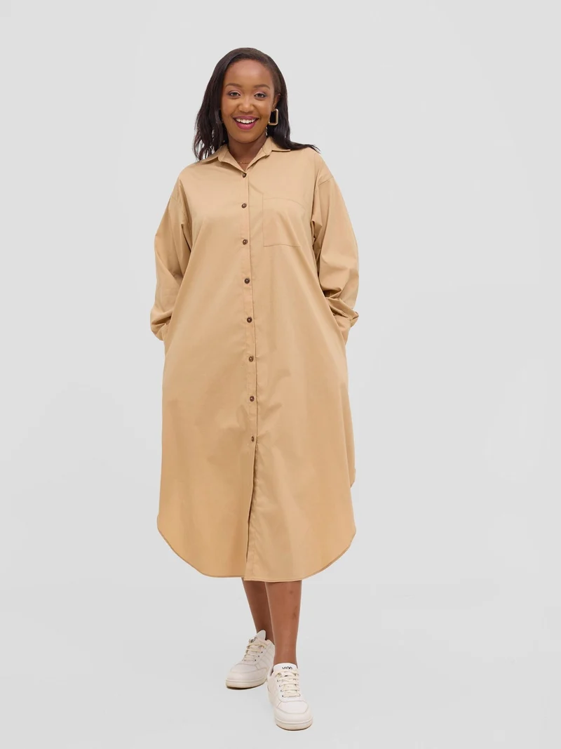 Safari by Vivo Mansi Bishop Sleeve Shacket - Taupe