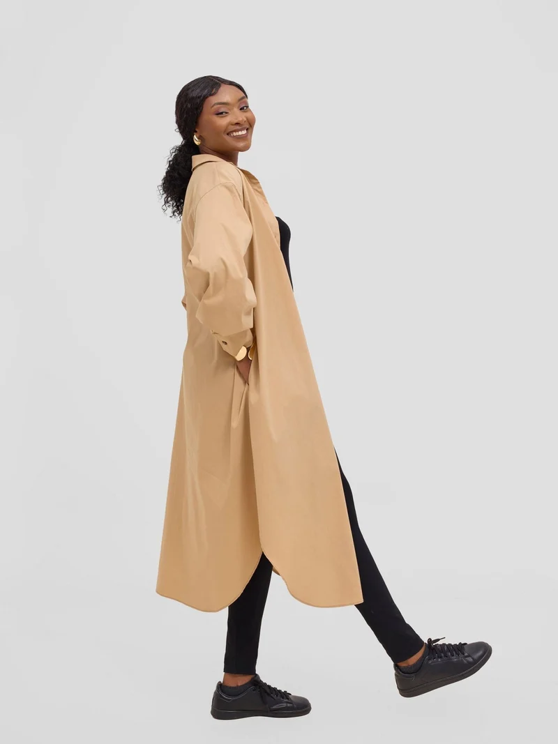 Safari by Vivo Mansi Bishop Sleeve Shacket - Taupe