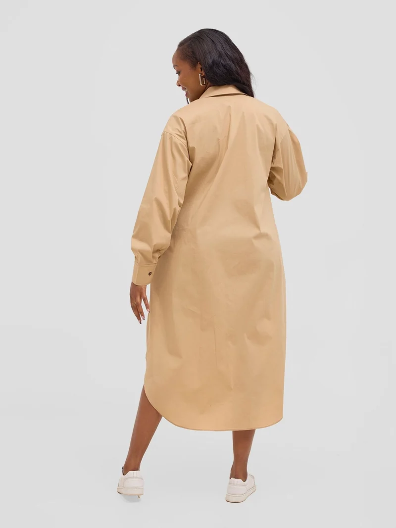 Safari by Vivo Mansi Bishop Sleeve Shacket - Taupe