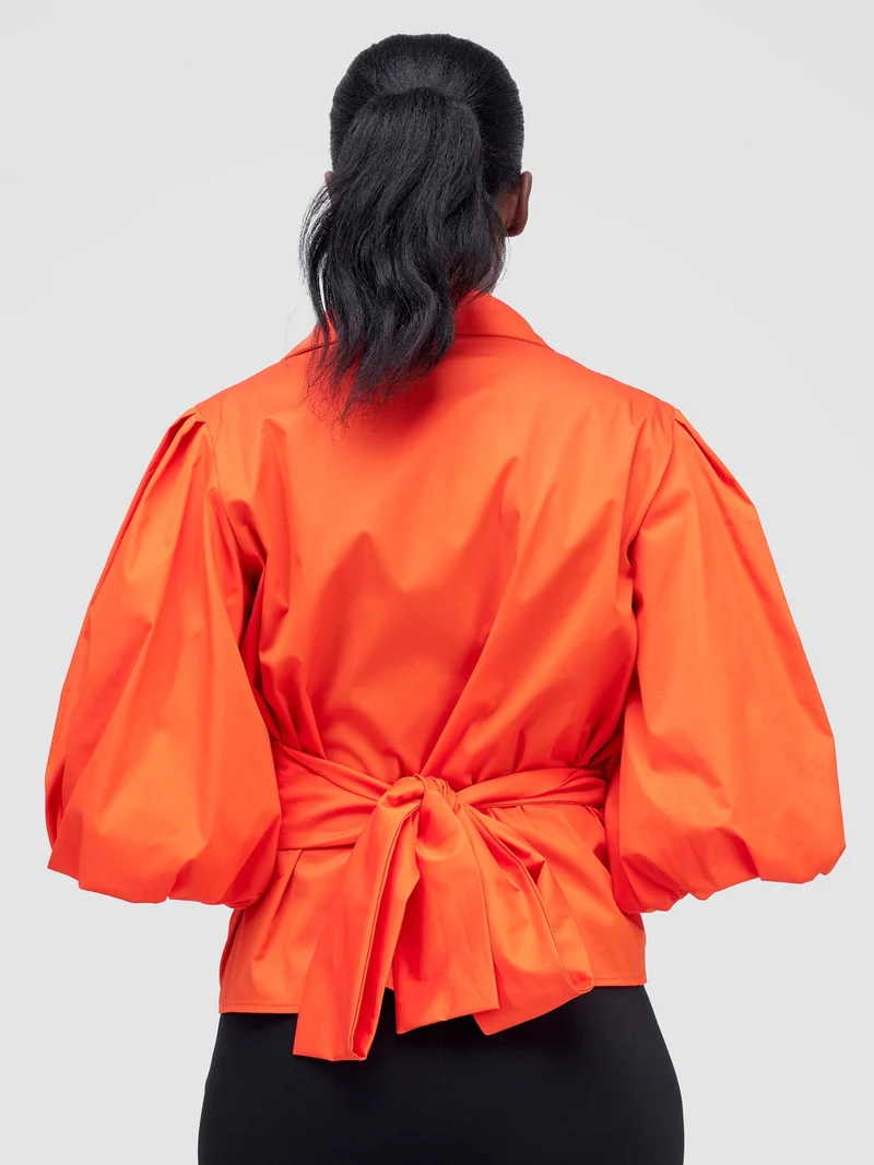 Safari by Vivo Mali 3/4 Bishop Sleeve Tie Top - Orange