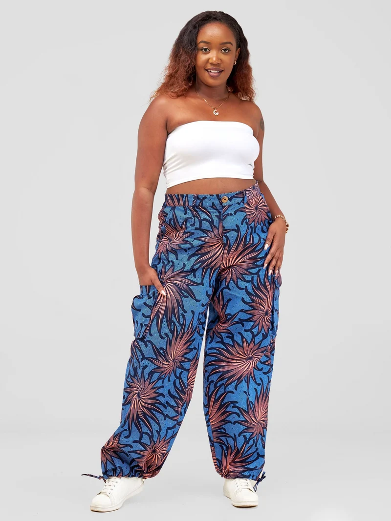 Vivo 2- Way Cargo Pants - Peach / Blue Tana Print