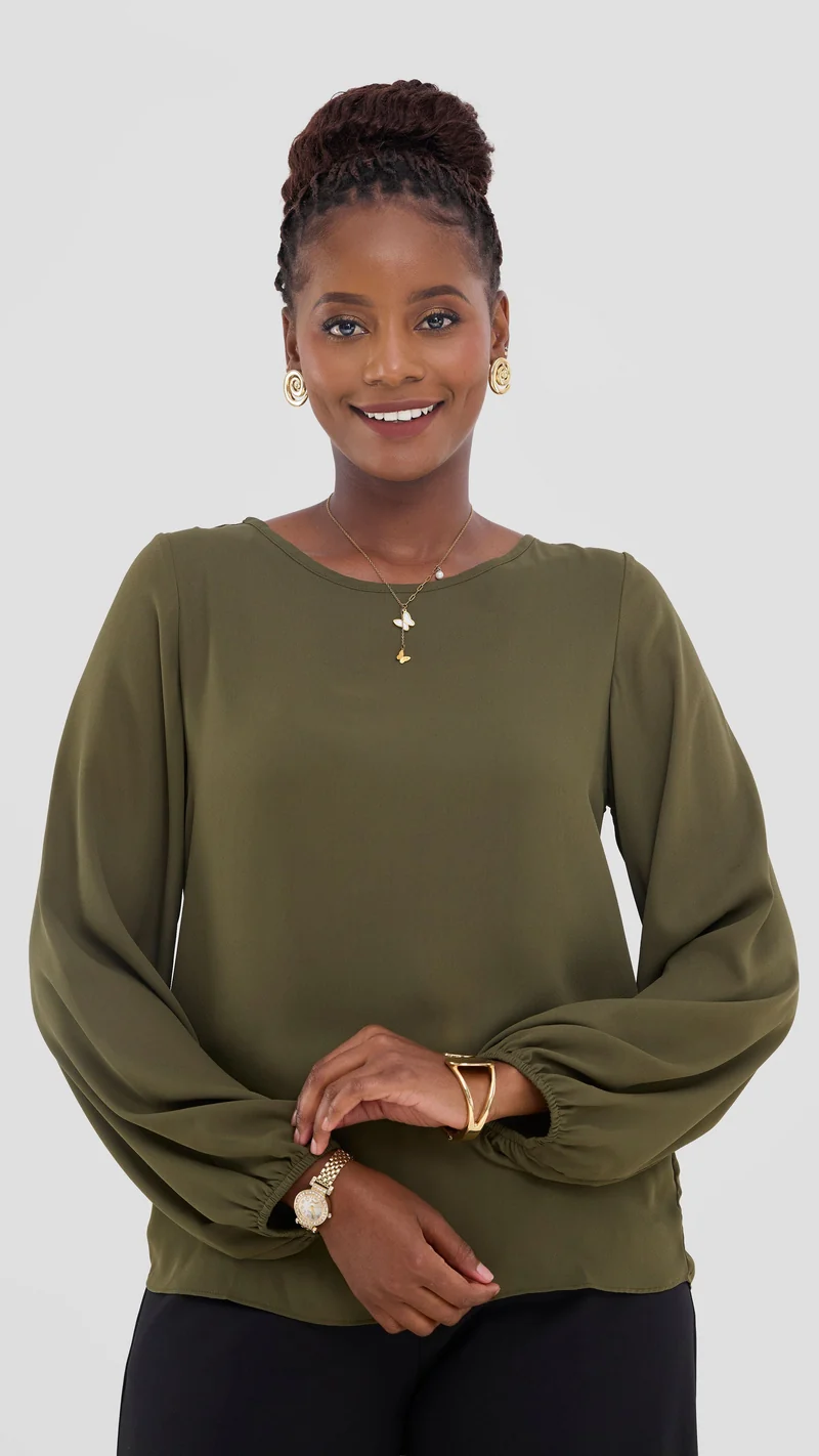 Vivo Basic Bishop Sleeve Top In Chiffon (Double Layered) - Hunters