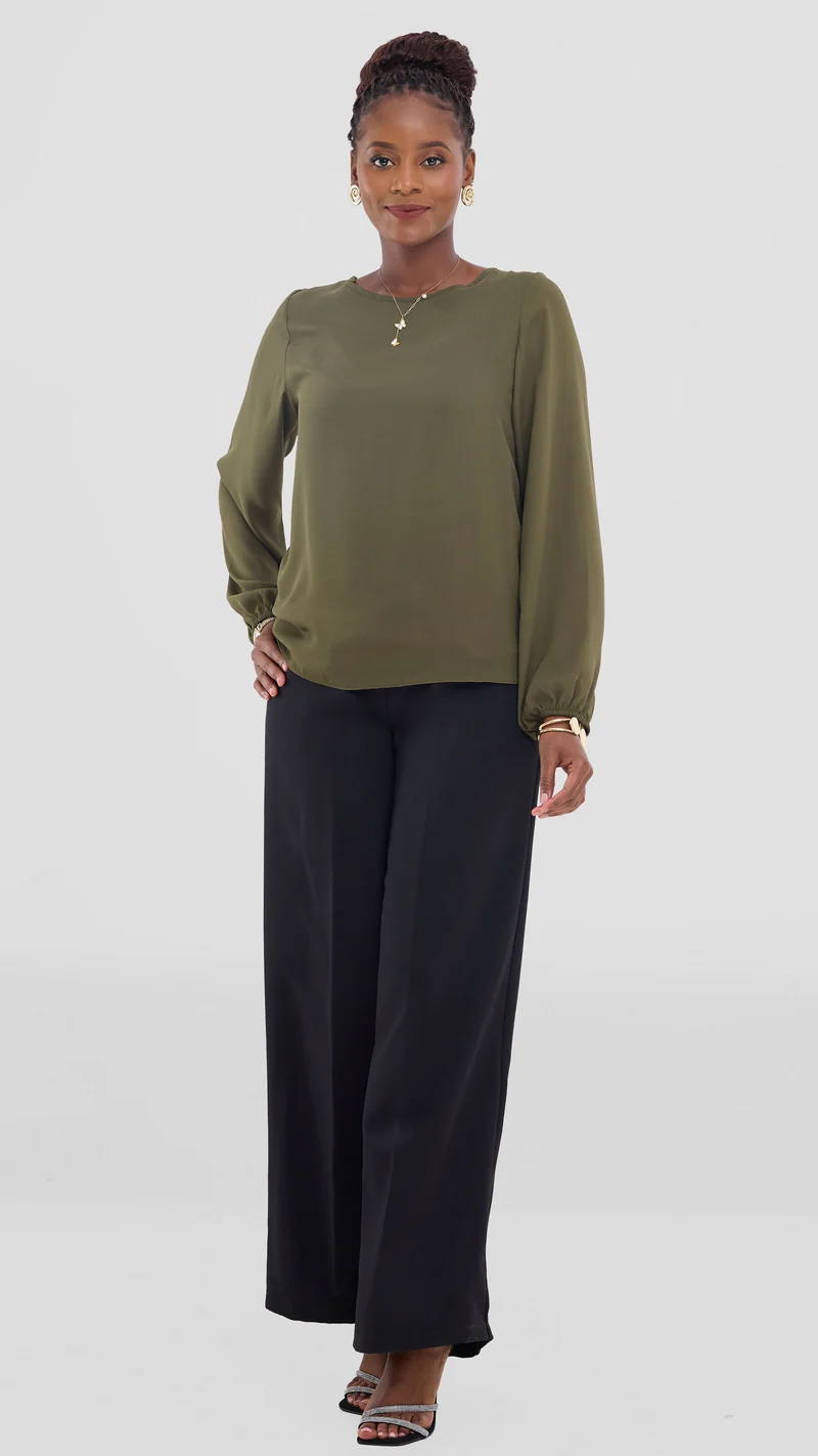 Vivo Basic Bishop Sleeve Top In Chiffon (Double Layered) - Hunters