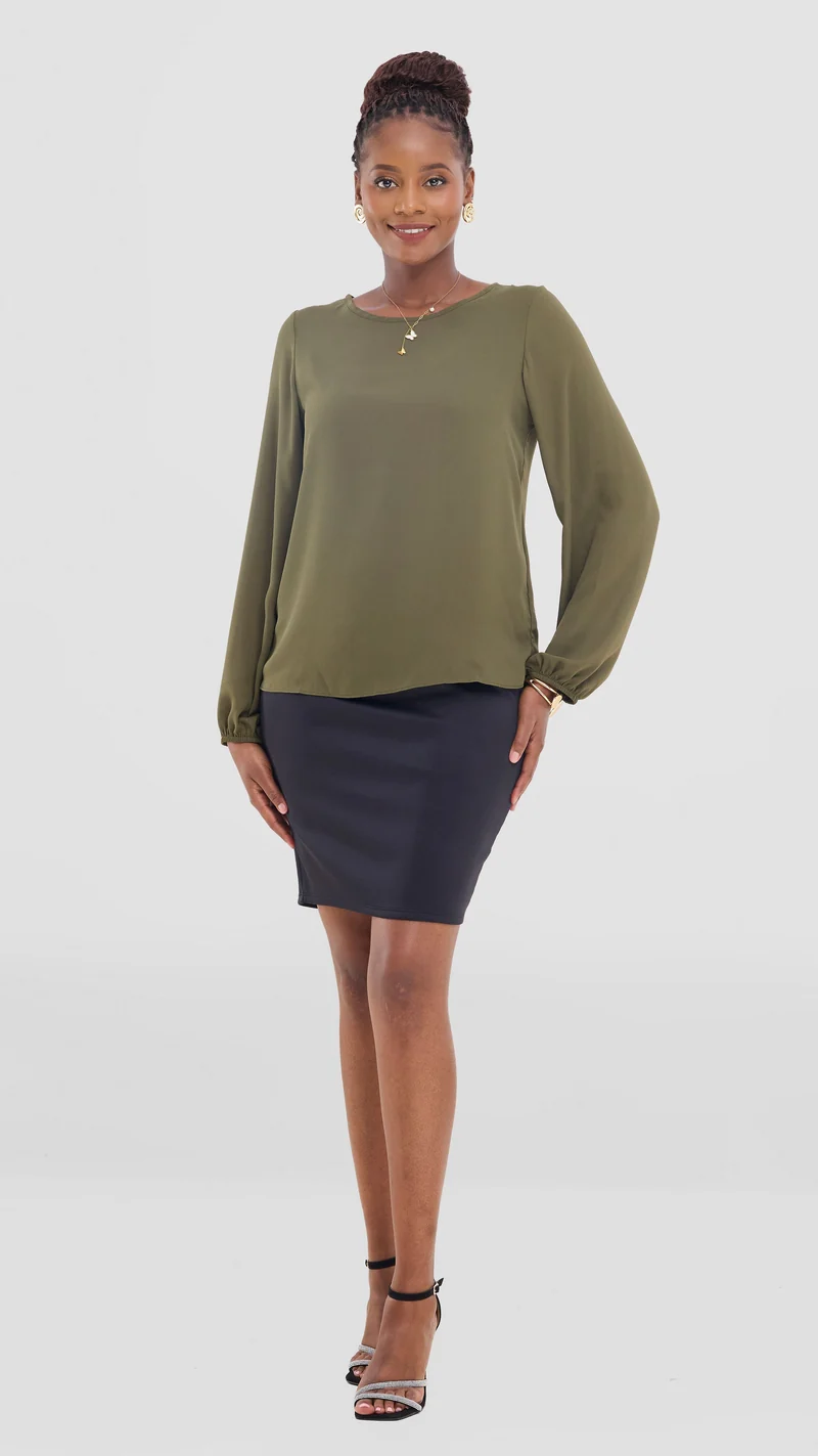 Vivo Basic Bishop Sleeve Top In Chiffon (Double Layered) - Hunters