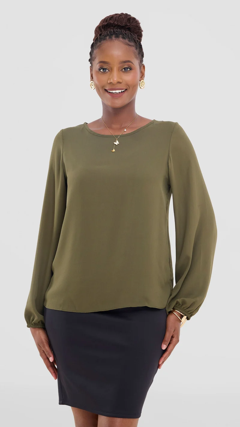 Vivo Basic Bishop Sleeve Top In Chiffon (Double Layered) - Hunters