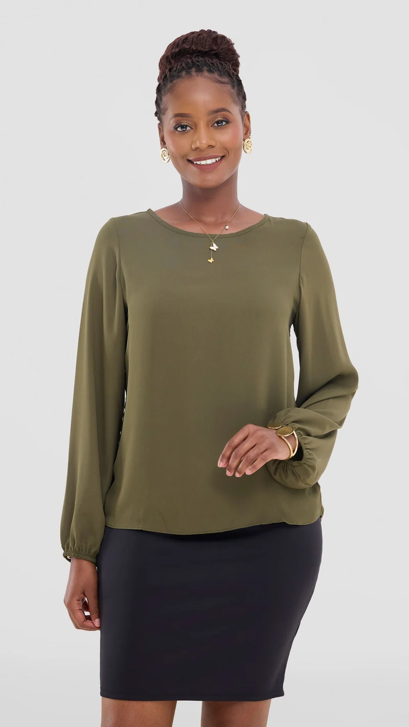 Vivo Basic Bishop Sleeve Top In Chiffon (Double Layered) - Hunters