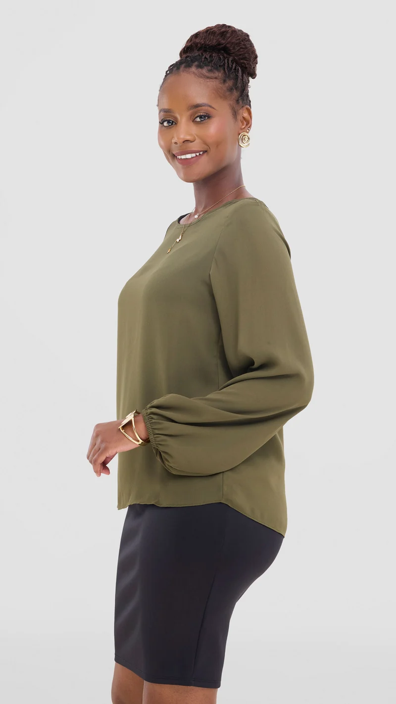 Vivo Basic Bishop Sleeve Top In Chiffon (Double Layered) - Hunters