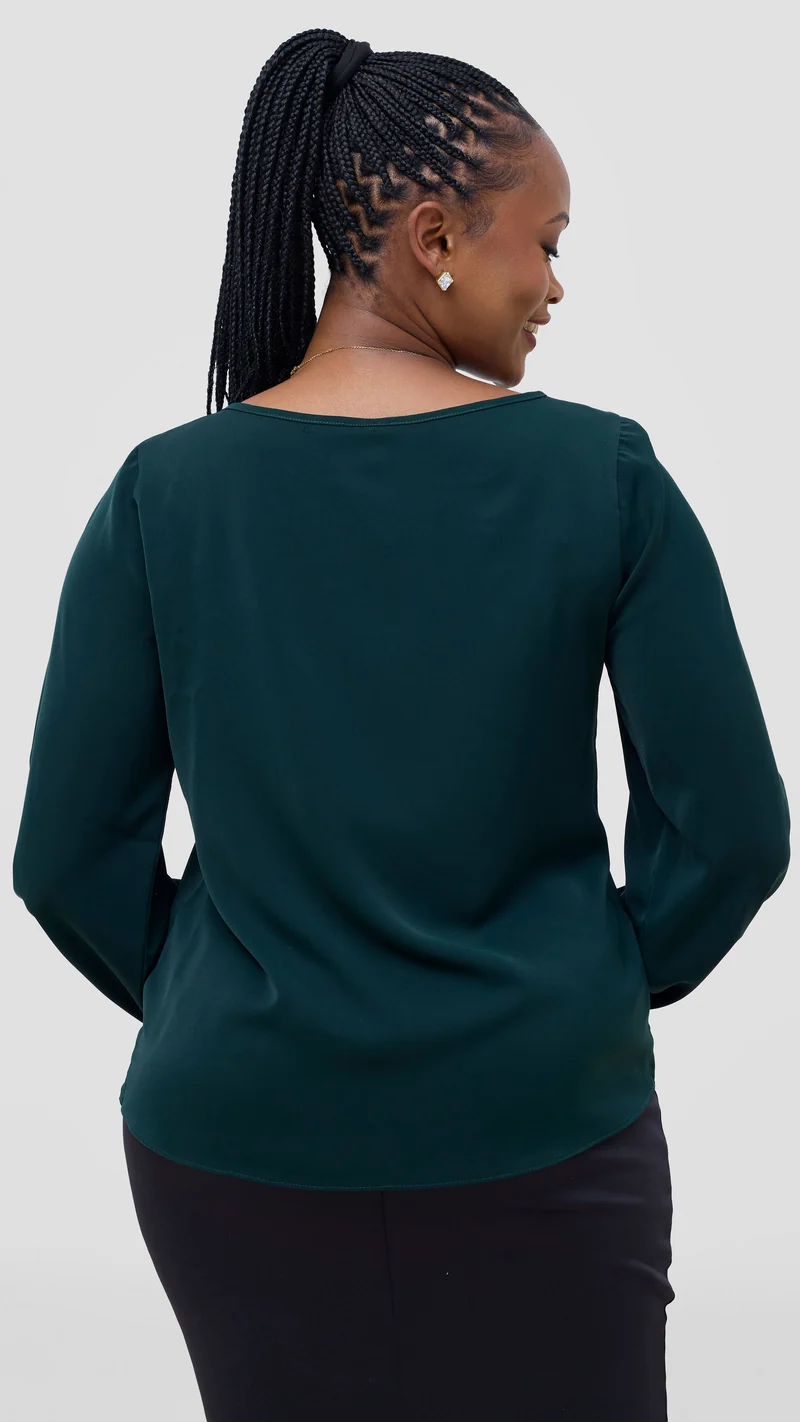 Vivo Basic Bishop Sleeve Top in Crepe - Dark Green