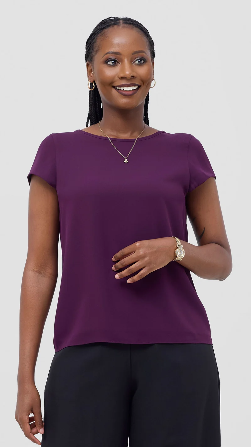 Vivo Basic Chiffon Cap Sleeve Top (Double Layered) - Burgundy