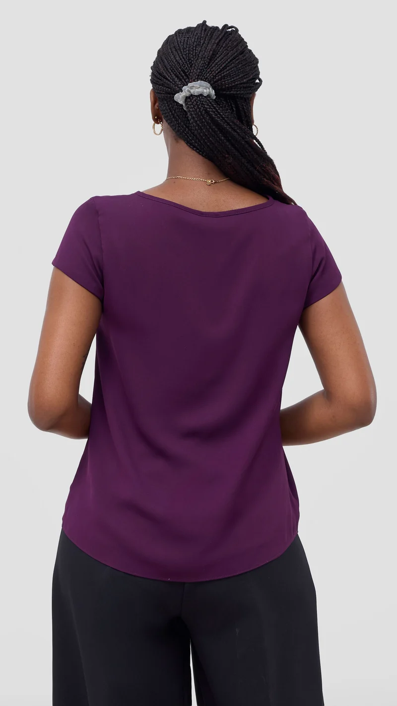 Vivo Basic Chiffon Cap Sleeve Top (Double Layered) - Burgundy