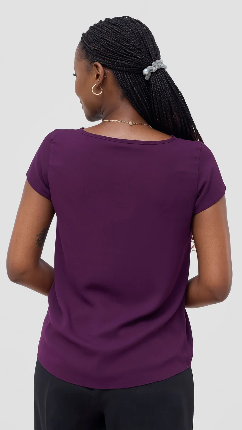 Vivo Basic Chiffon Cap Sleeve Top (Double Layered) - Burgundy