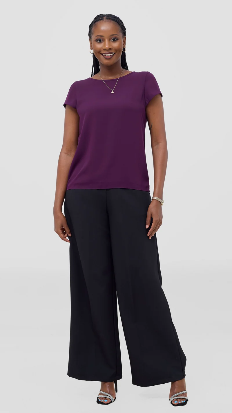 Vivo Basic Chiffon Cap Sleeve Top (Double Layered) - Burgundy
