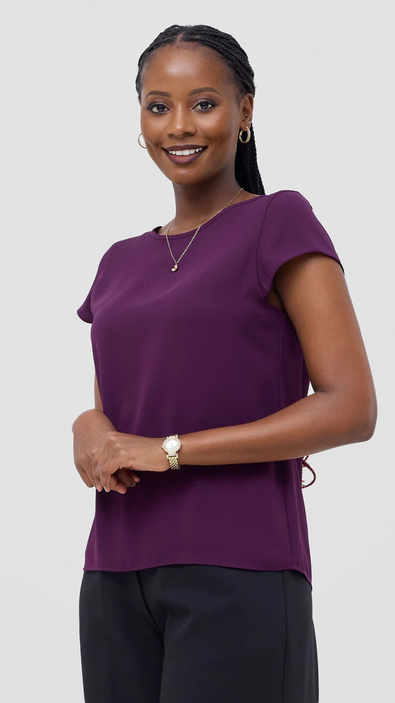 Vivo Basic Chiffon Cap Sleeve Top (Double Layered) - Burgundy