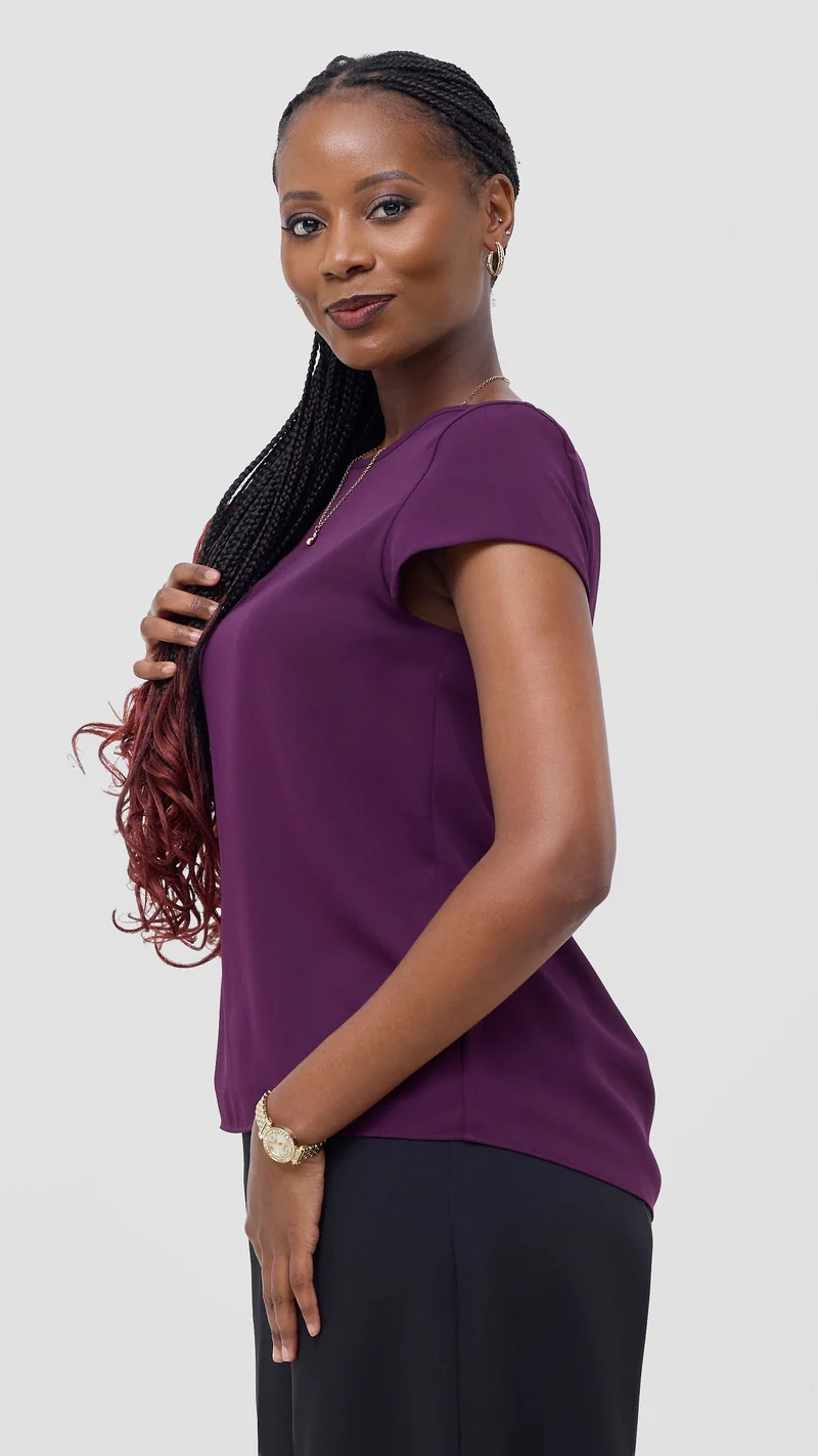 Vivo Basic Chiffon Cap Sleeve Top (Double Layered) - Burgundy