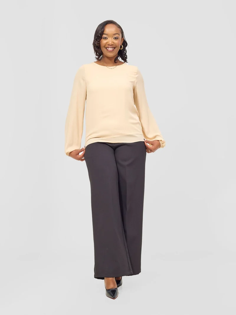 Vivo Chari Basic Chiffon Bishop Sleeve Top (Double Layered) - Tan