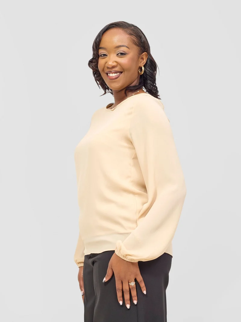 Vivo Chari Basic Chiffon Bishop Sleeve Top (Double Layered) - Tan