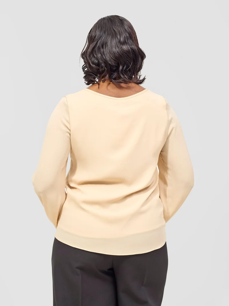 Vivo Chari Basic Chiffon Bishop Sleeve Top (Double Layered) - Tan