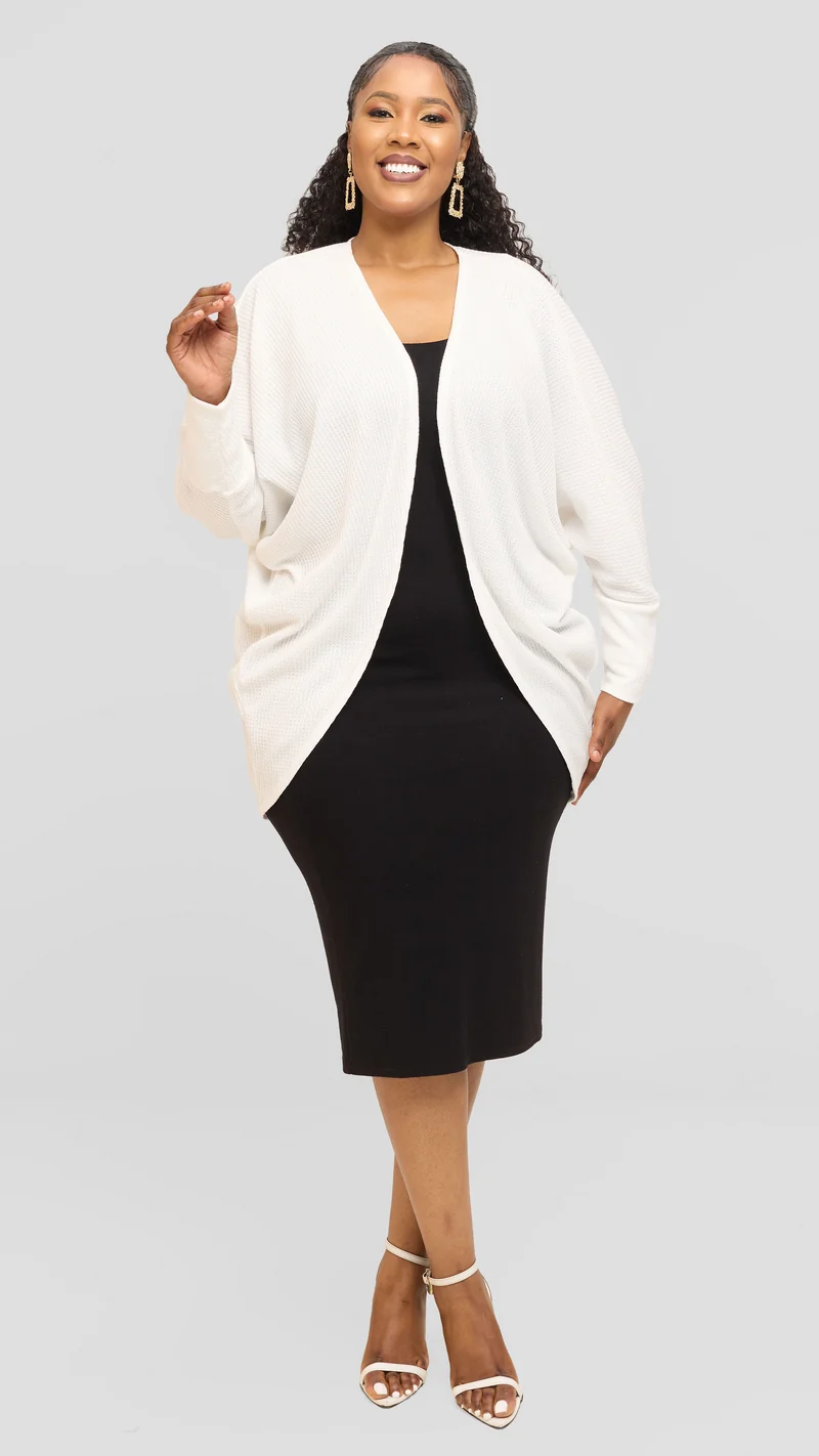 Vivo Butterfly Kimono in Rib Sweater - White