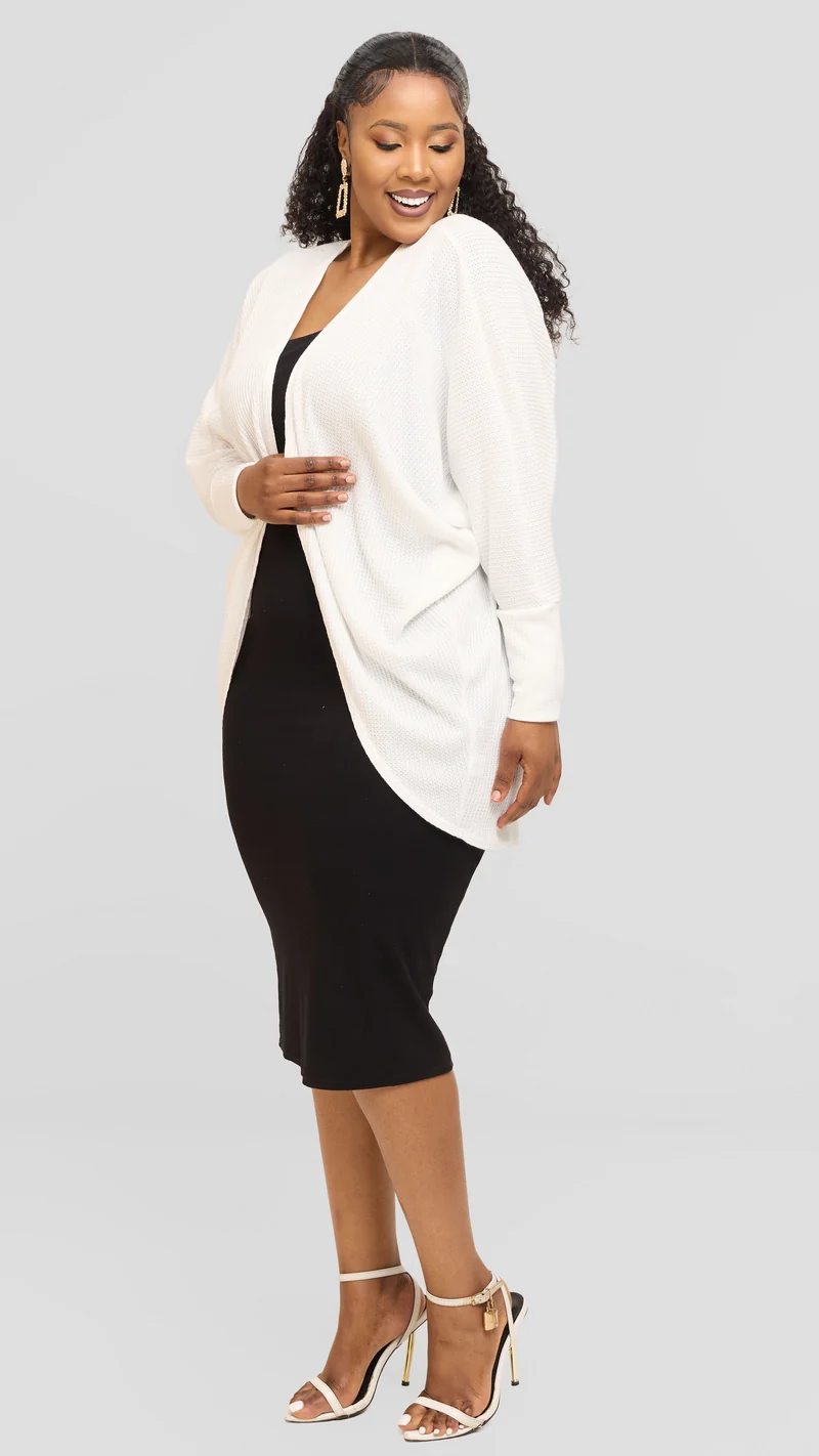 Vivo Butterfly Kimono in Rib Sweater - White