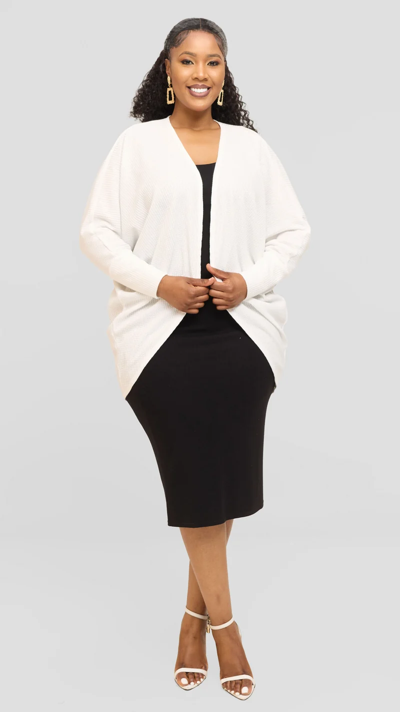 Vivo Butterfly Kimono in Rib Sweater - White