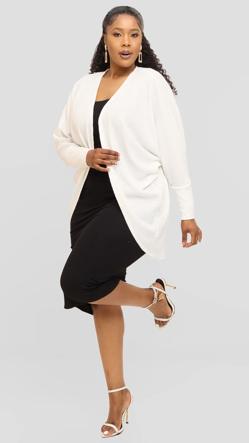 Vivo Butterfly Kimono in Rib Sweater - White