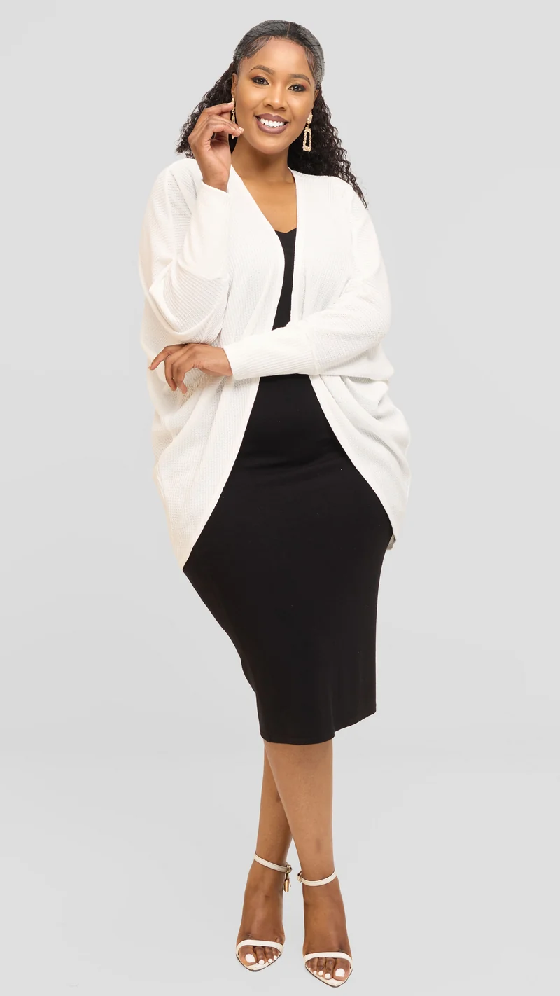 Vivo Butterfly Kimono in Rib Sweater - White