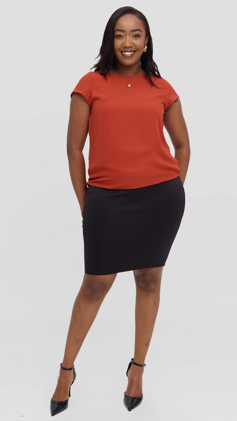 Vivo Basic Chiffon Cap Sleeve Top (Double Layered) - Dark Rust