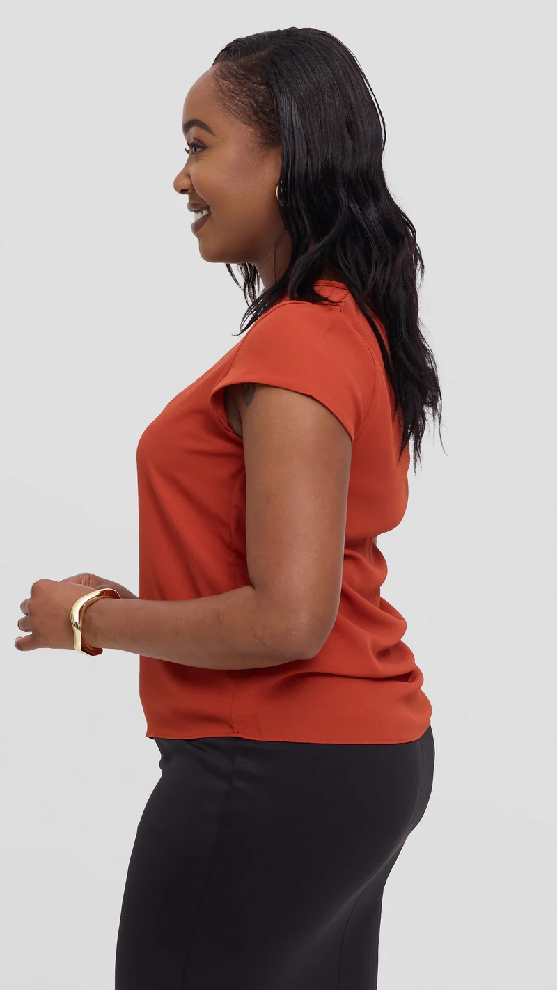 Vivo Basic Chiffon Cap Sleeve Top (Double Layered) - Dark Rust