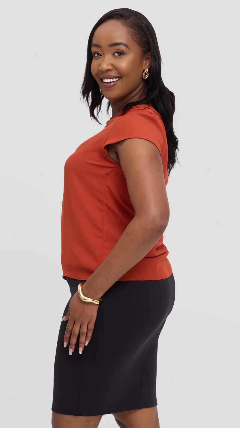 Vivo Basic Chiffon Cap Sleeve Top (Double Layered) - Dark Rust