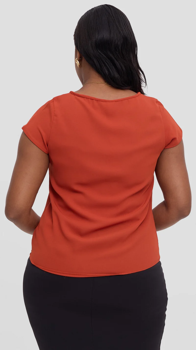 Vivo Basic Chiffon Cap Sleeve Top (Double Layered) - Dark Rust
