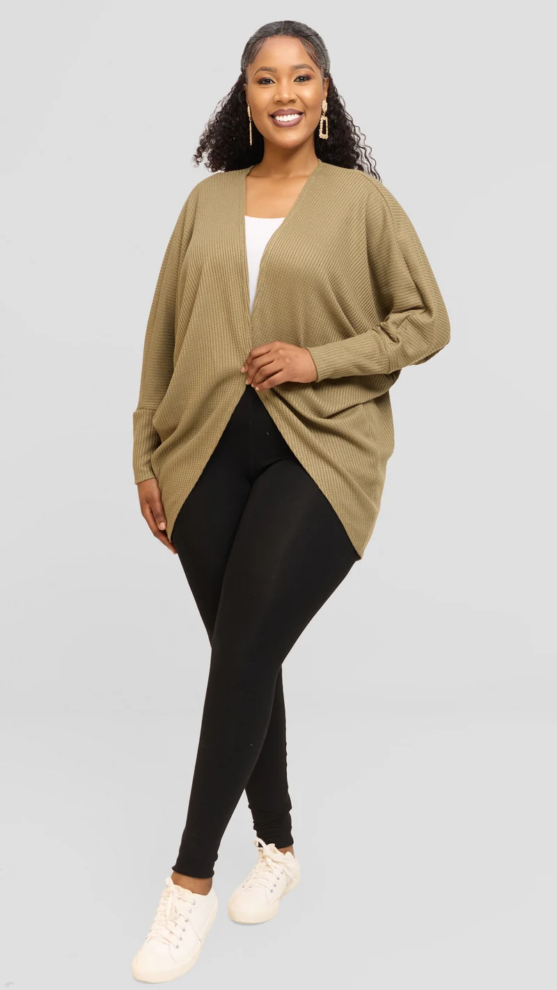 Vivo Butterfly Kimono in Rib Sweater - Olive