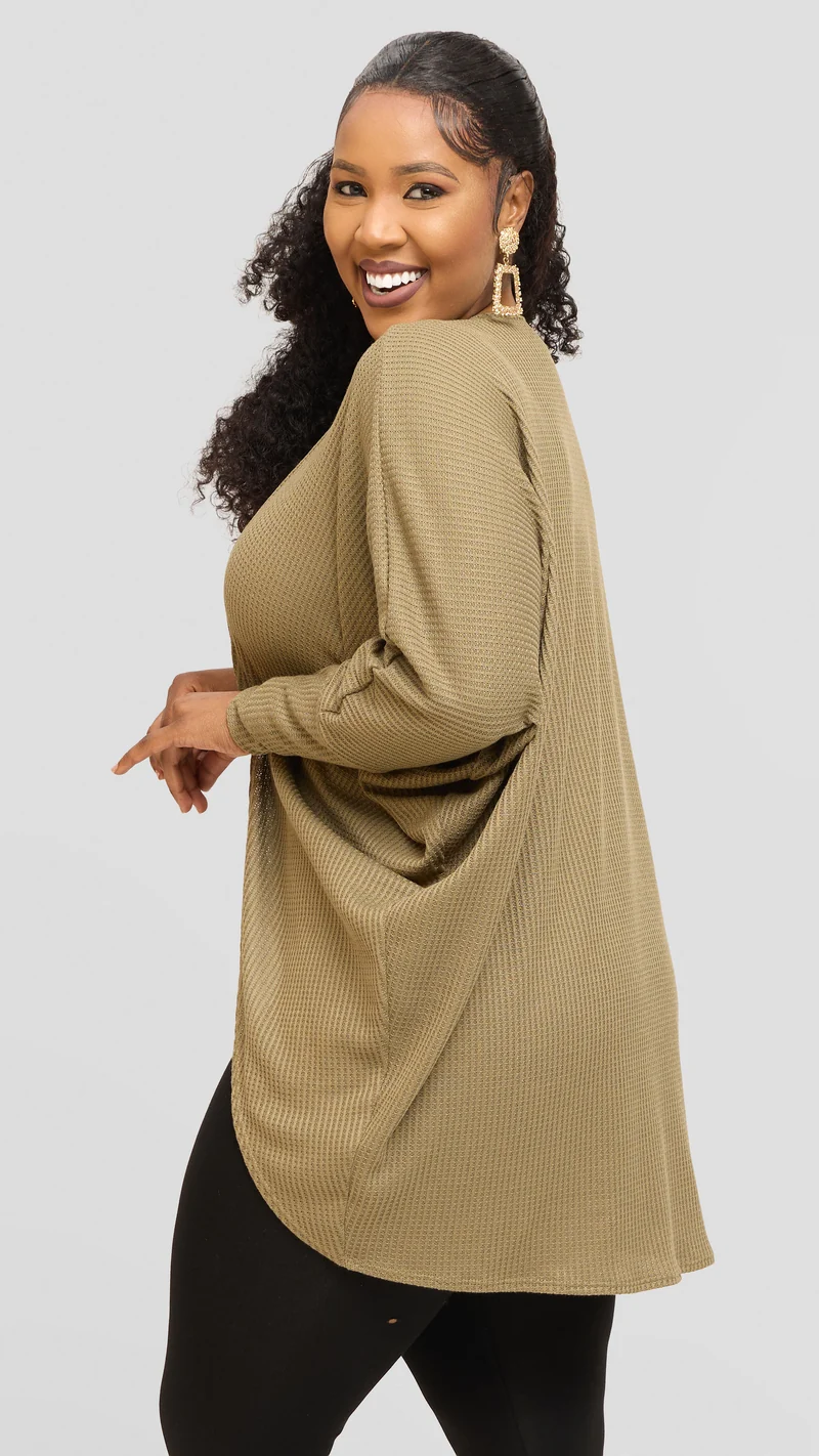 Vivo Butterfly Kimono in Rib Sweater - Olive