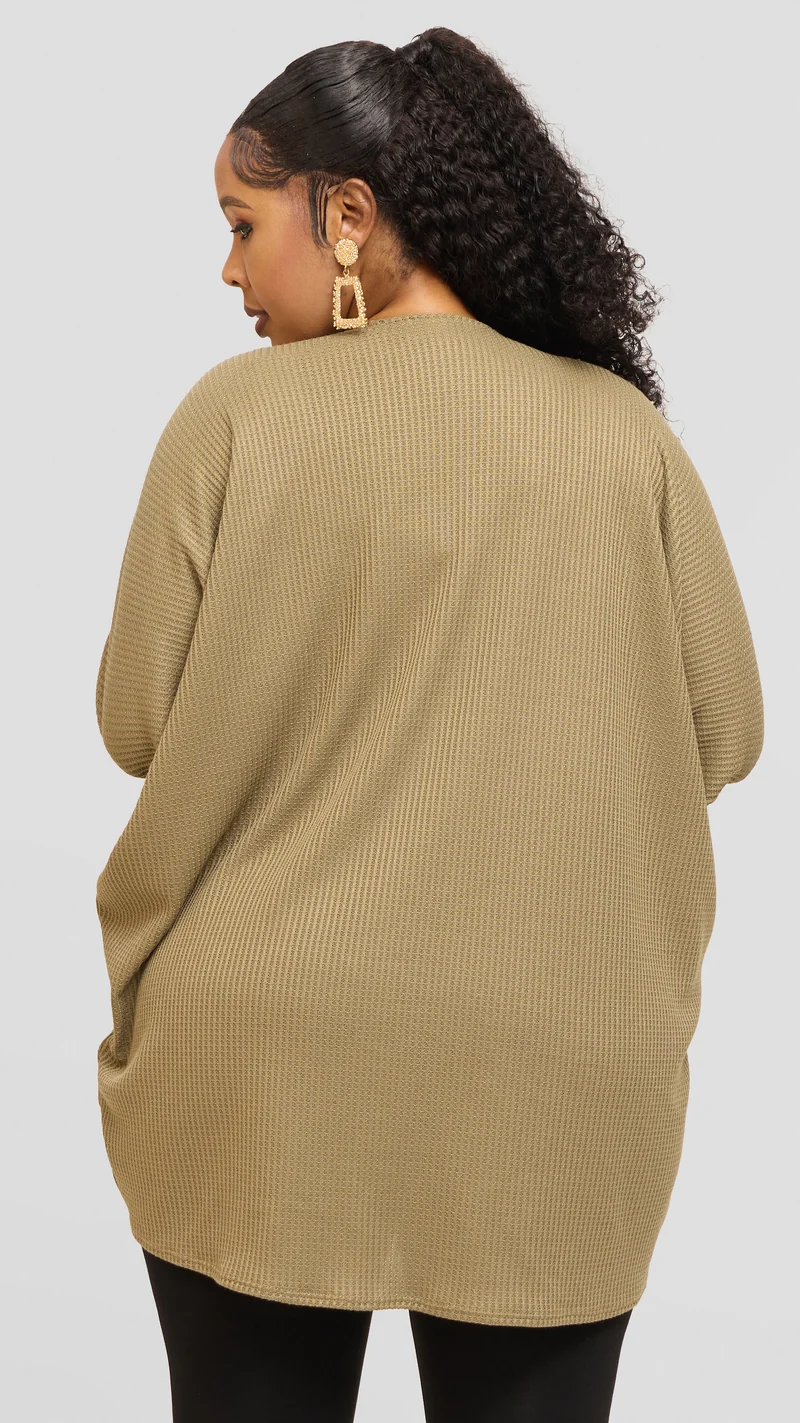 Vivo Butterfly Kimono in Rib Sweater - Olive