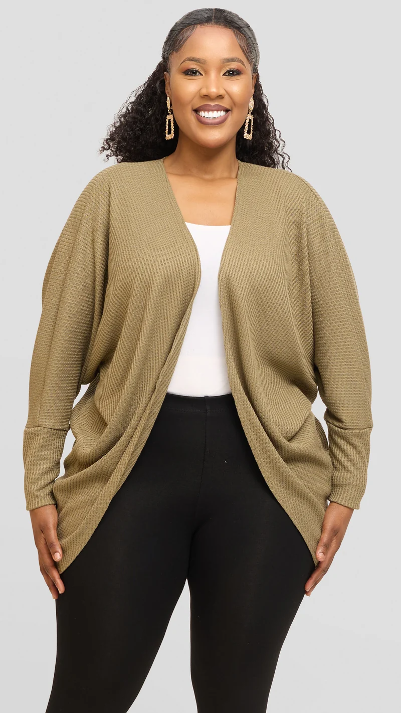 Vivo Butterfly Kimono in Rib Sweater - Olive