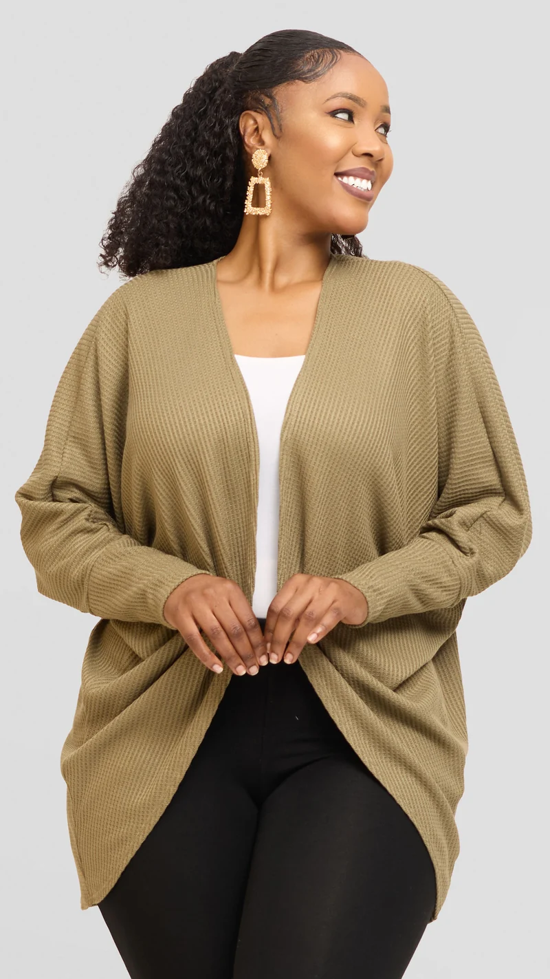 Vivo Butterfly Kimono in Rib Sweater - Olive