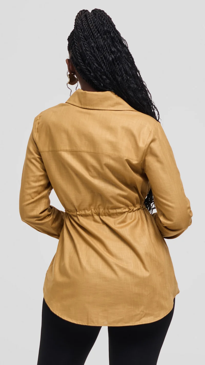 Safari by Vivo Savannah Drawstring Shacket in Linen - Tan