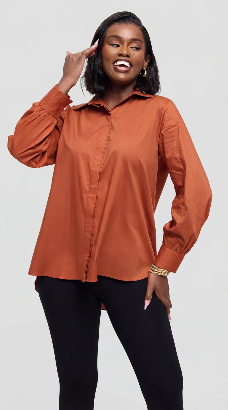 Safari by Vivo Pintuck Shirt in Cotton - Rust