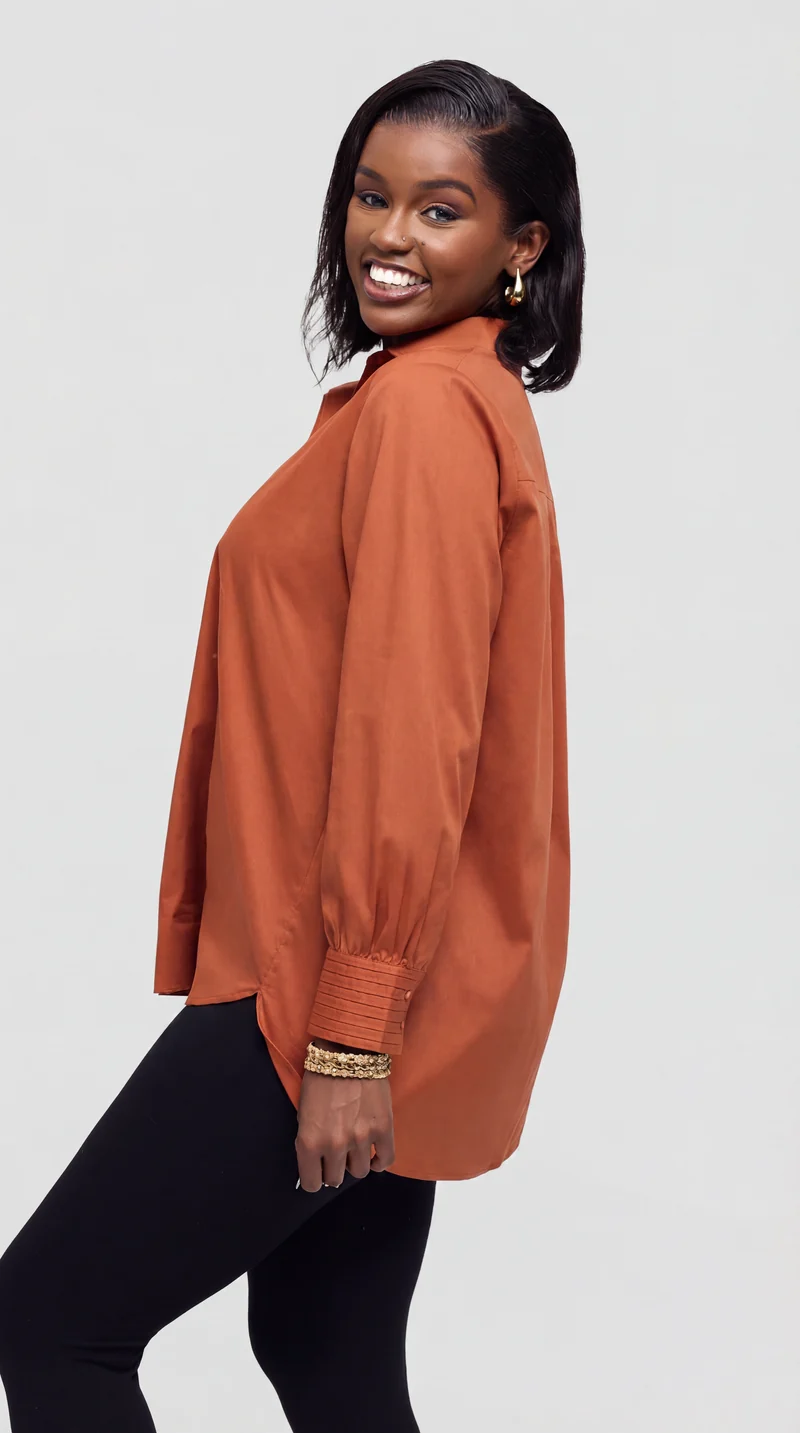 Safari by Vivo Pintuck Shirt in Cotton - Rust