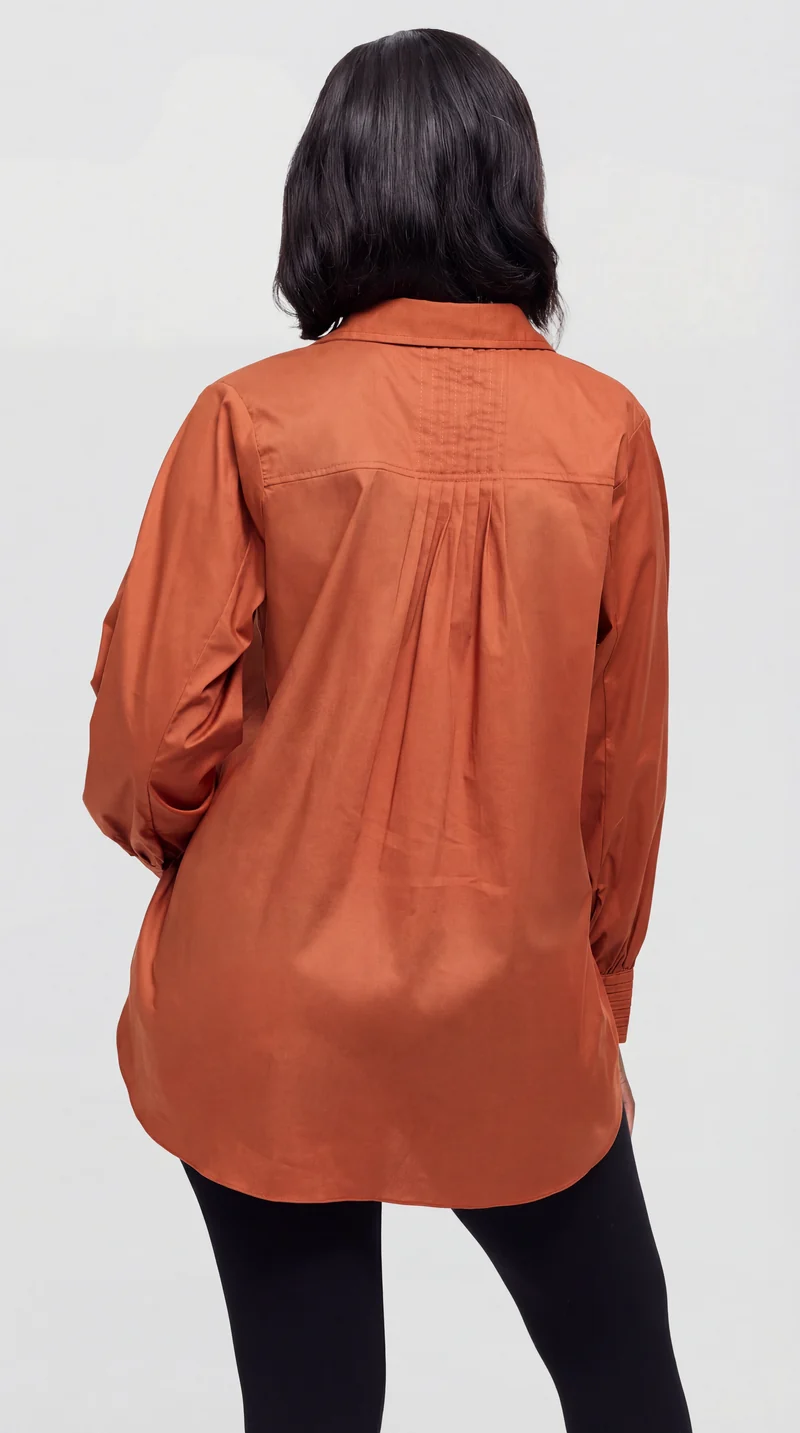 Safari by Vivo Pintuck Shirt in Cotton - Rust
