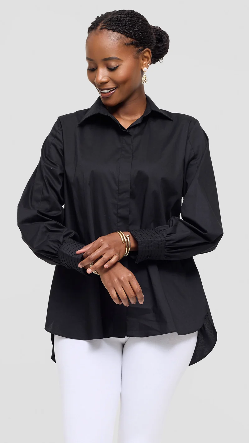 Safari by Vivo Pintuck Shirt in Cotton - Black