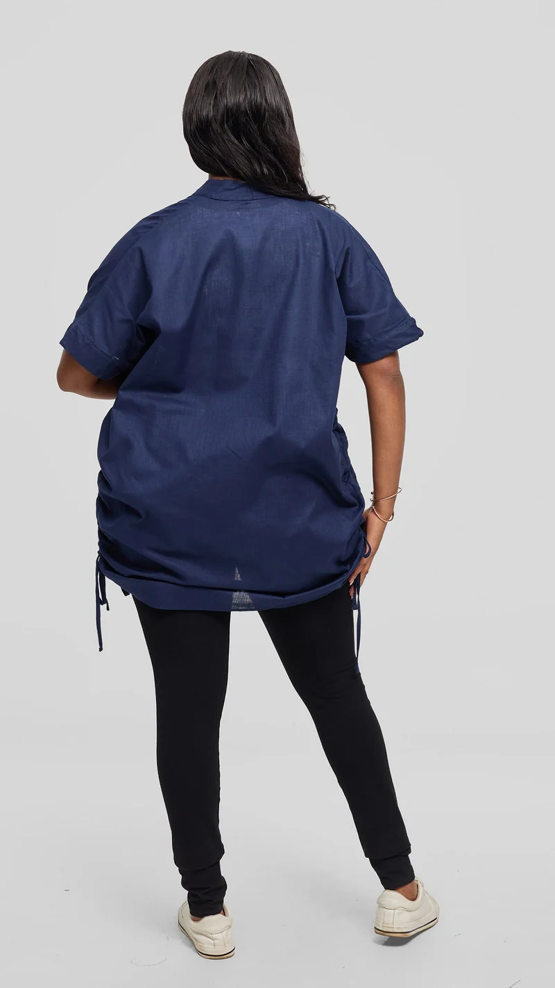 Safari by Vivo Zehra Embroidered Linen Kimono - Navy