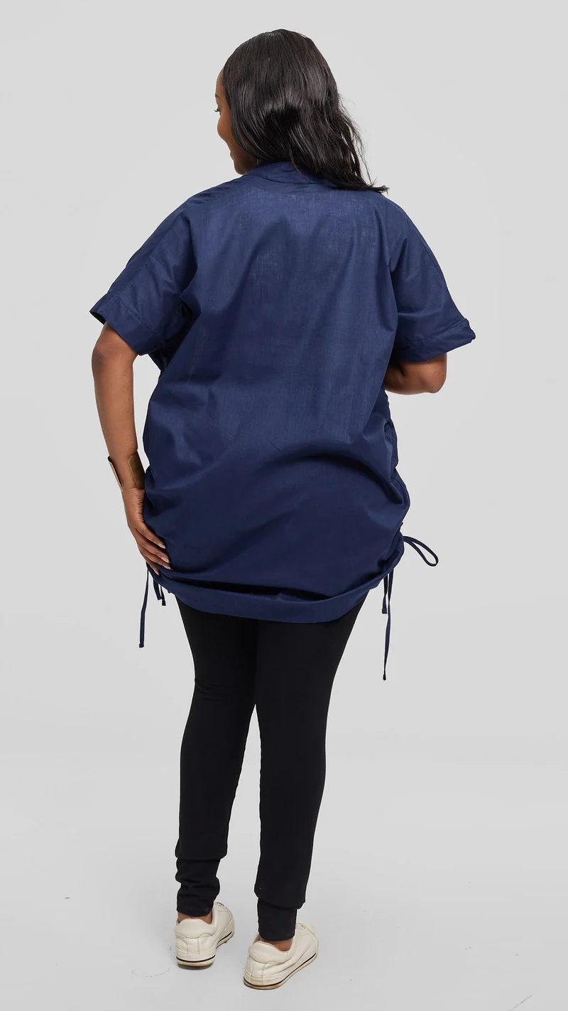 Safari by Vivo Zehra Embroidered Linen Kimono - Navy