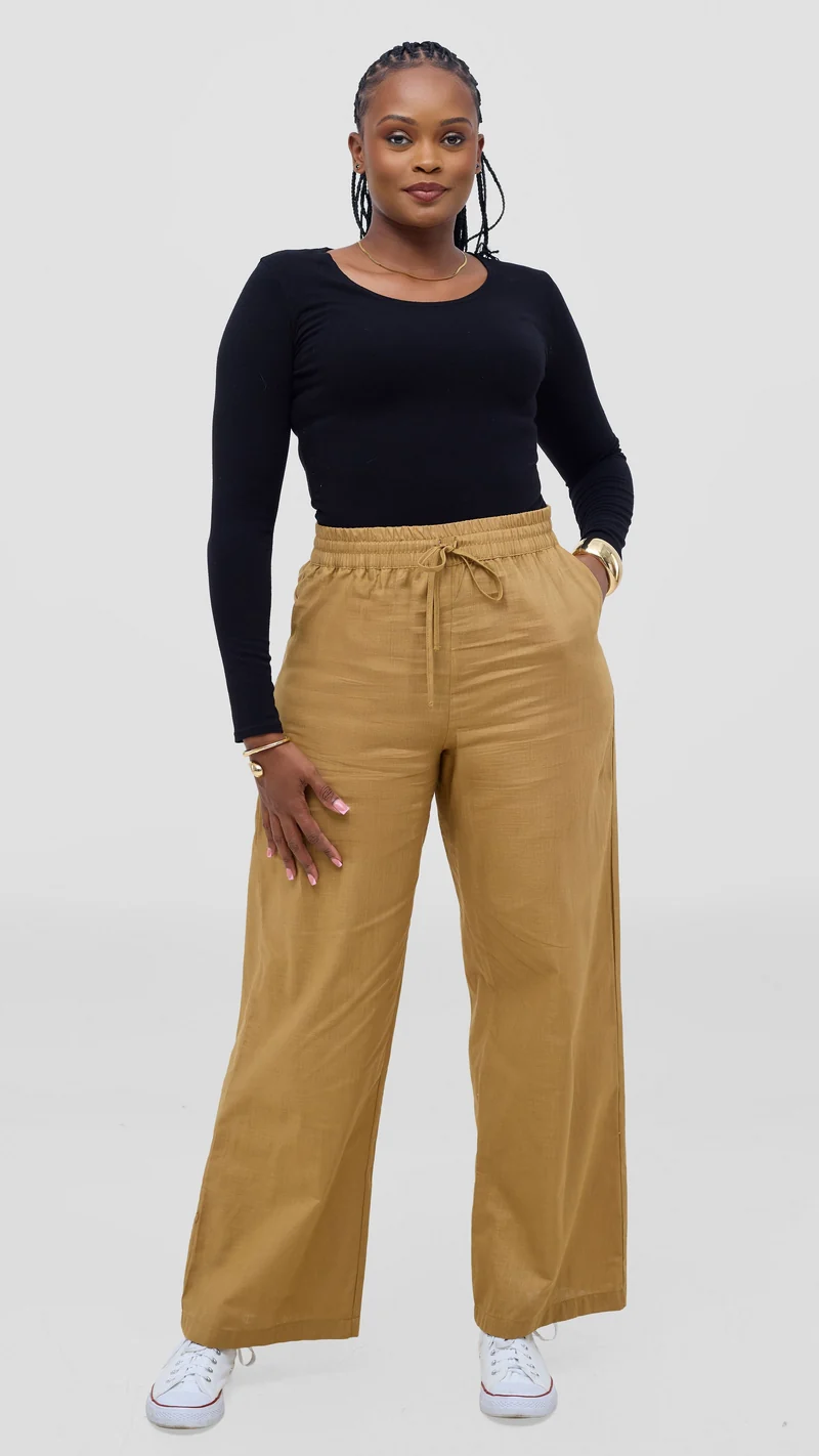 Safari by Vivo Zehra Drawstring Pants in Linen Blend - Tan