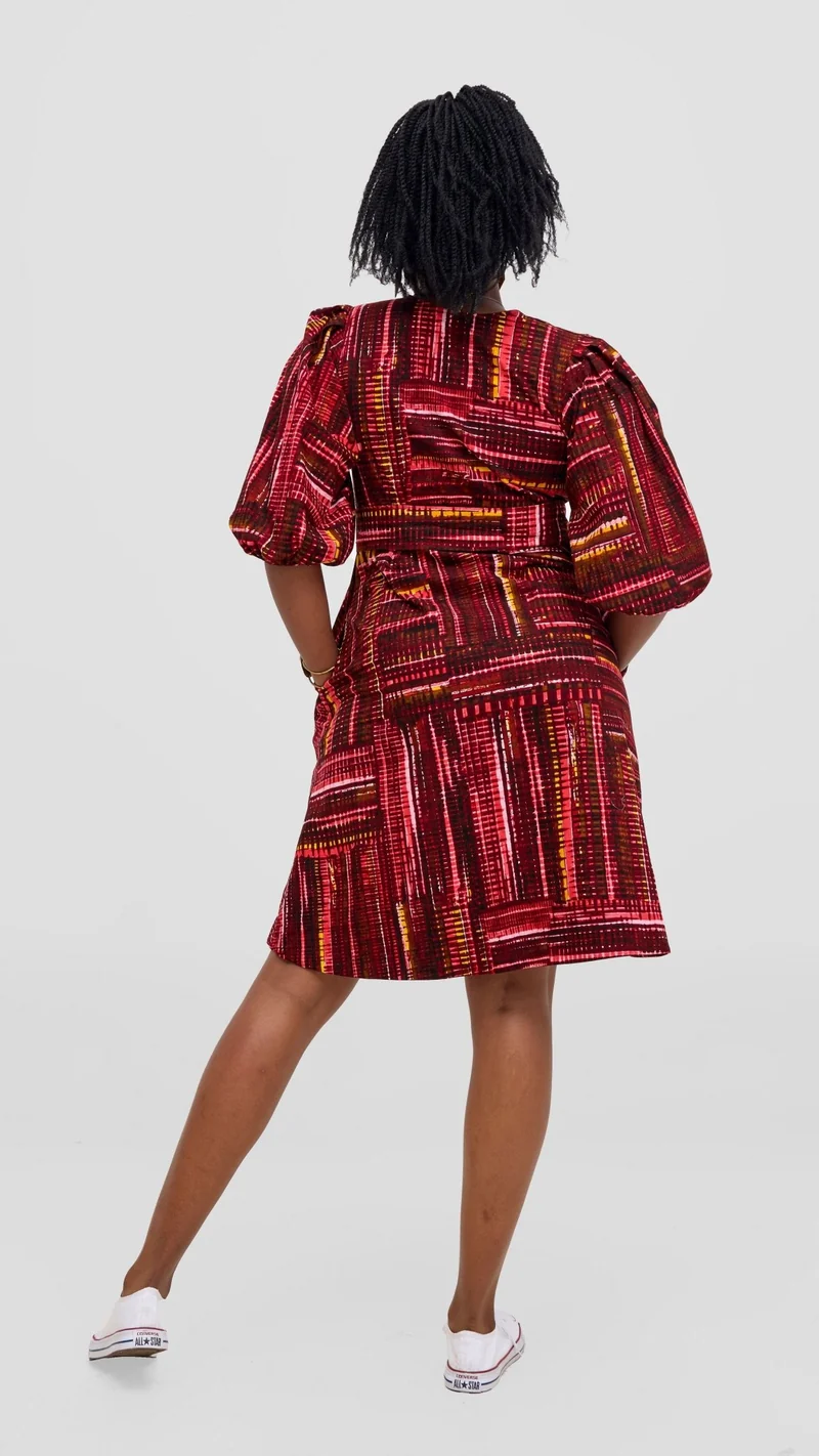 Safari Tara Bishop Sleeve Dress - Maroon / Pink Ara Print