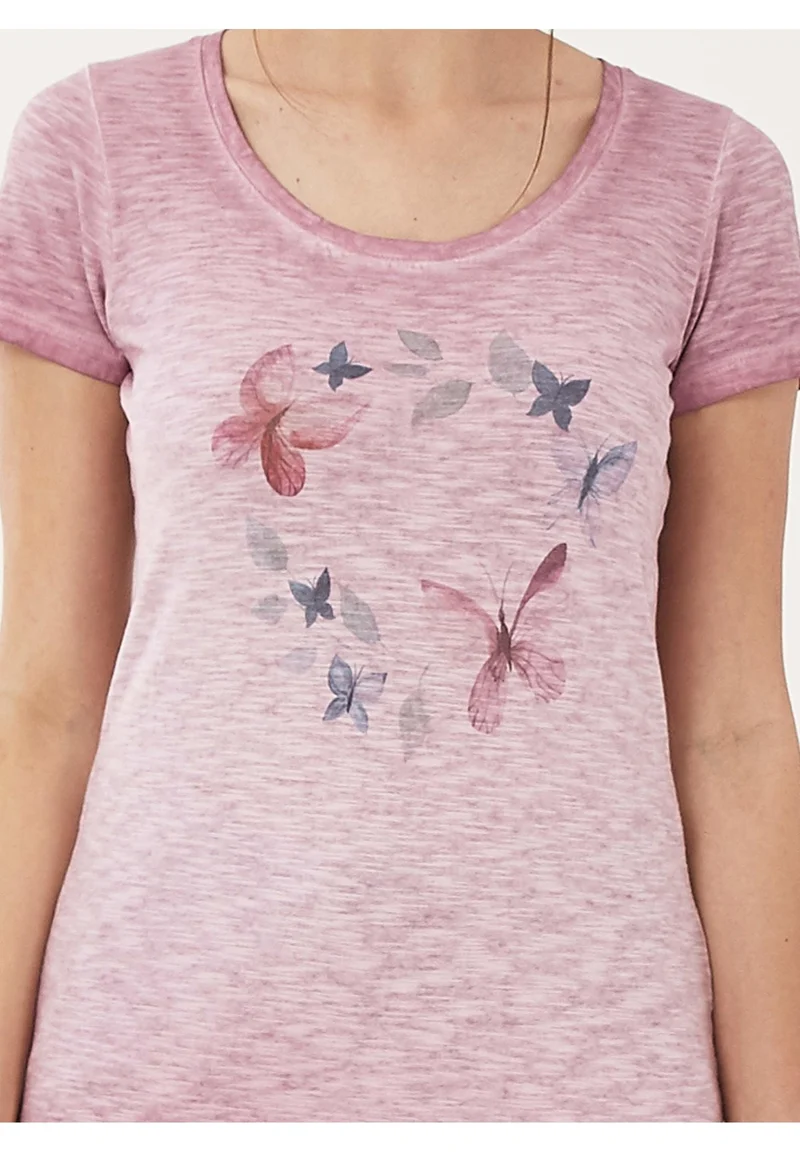 Garment Dyed T-Shirt aus Bio-Baumwolle mit Schmetterling-Print
