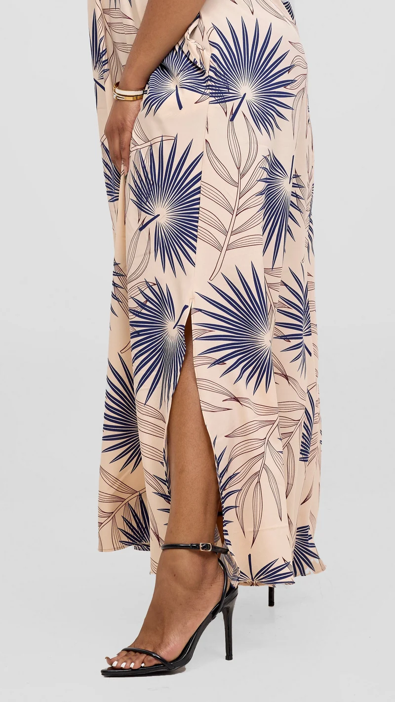 Vivo Ava Front Pleat Maxi Dress - Peach / Navy Print