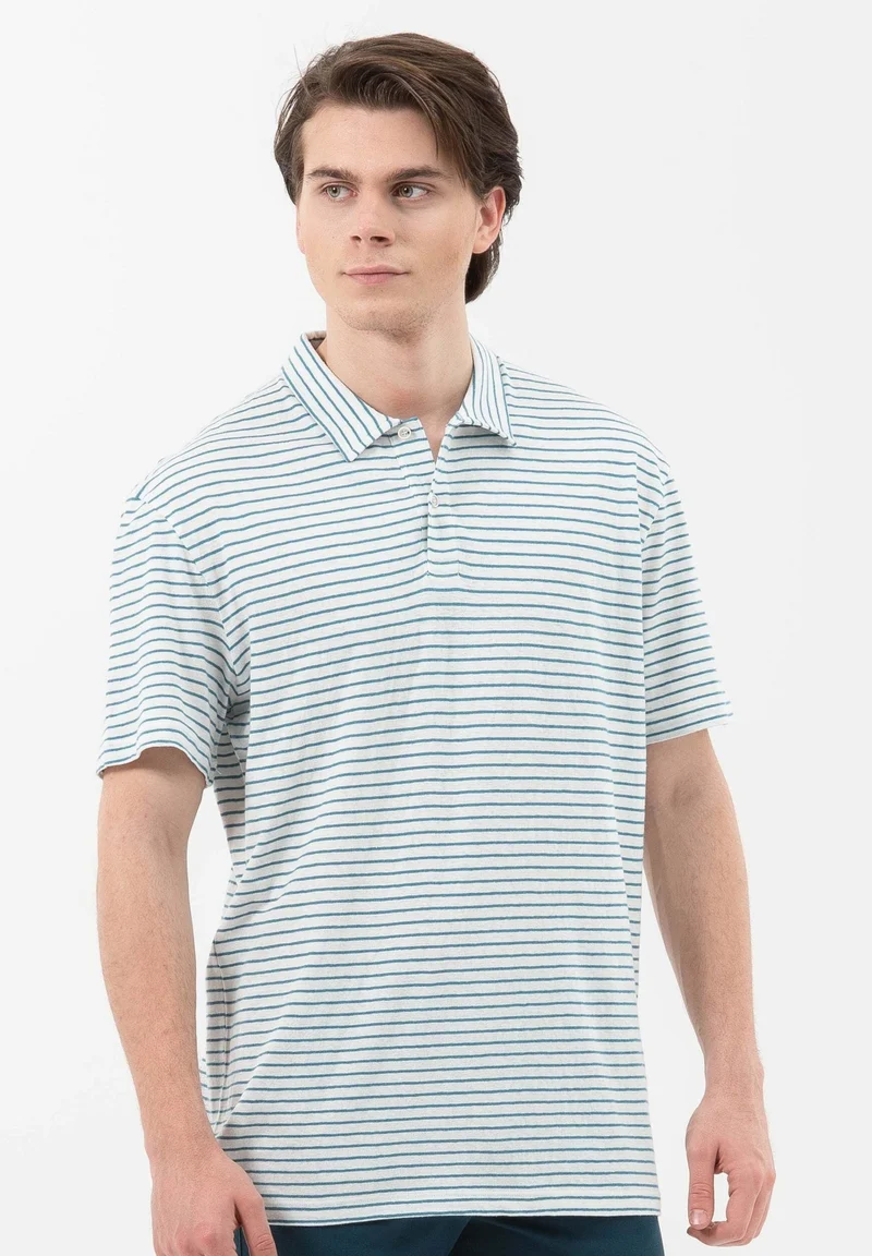 Gestreiftes Poloshirt aus Leinengemisch