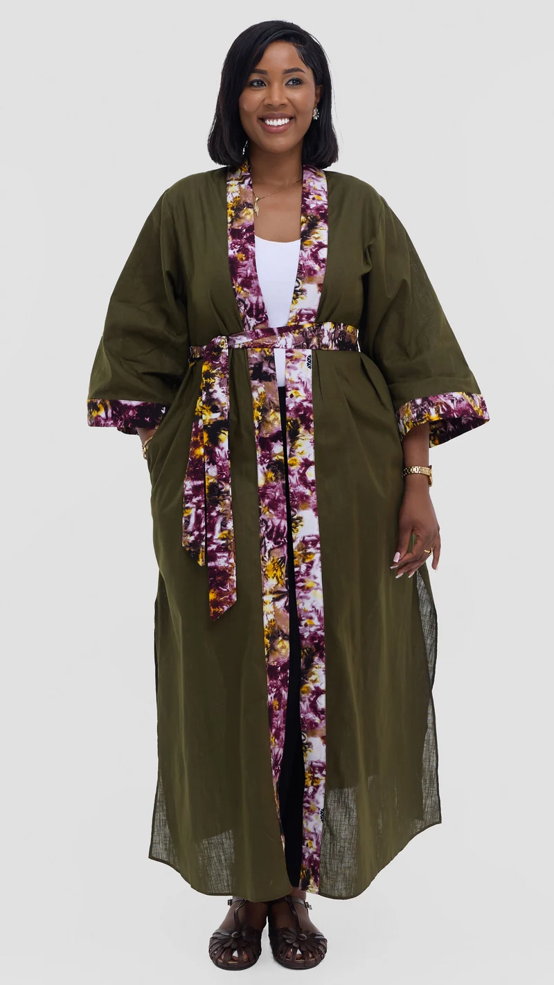 Safari Tafari High Slit Kimono - Hunters / Lawi Print