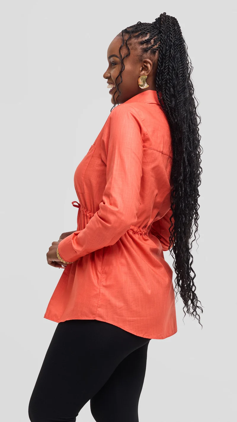 Safari by Vivo Savannah Drawstring Shacket in Linen - Coral