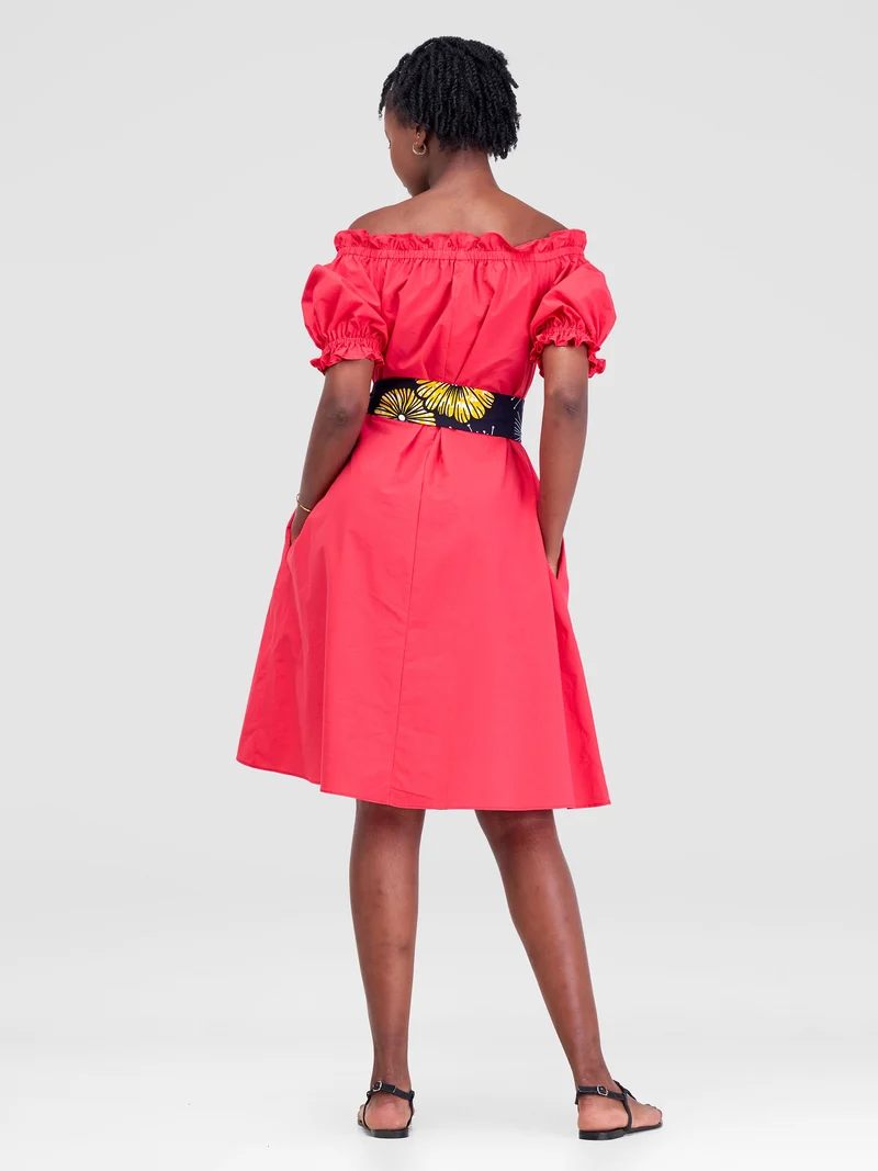 Safari by Vivo Mali Off - Shoulder Ruffle Knee Length Dress - Dark Pink